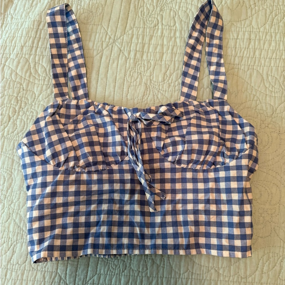 SHEIN Gingham Blue Crop Top